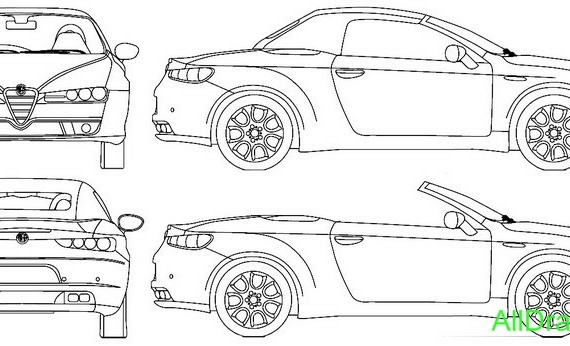 Alfa Romeo Spider 2.2 JTS Progression Cabriolet (2007) (Альфа Ромео Спайдер 2.2 ДжТС Прогрессион Кабриолет (2007)) - чертежи (рисунки) автомобиля